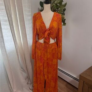 NEW BAR III Orange Floral Women's Matching Set
